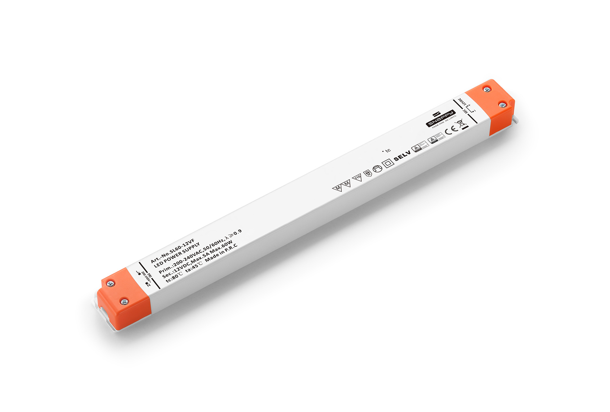 SL60-24VF  60W, Constant Voltage Non Dimmable LED Driver, 24VDC, 2.5A, Input 200-240VAC 50/60Hz, IP20.